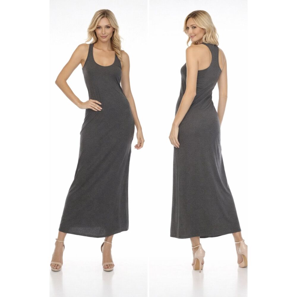NWT Johnny Was Racerback Maxi Dress Spring Layering Staple Boho Chic Charcoal XS